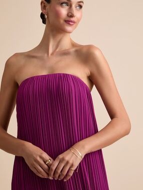 Lulus Yamuna Magenta Pleated Strapless Maxi Dress Pink - Size M